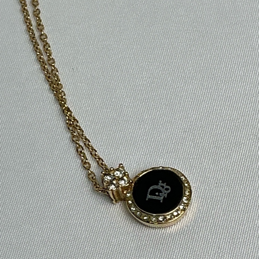 Authentic Vintage Christian Dior Crystal & Enamel Pendant Necklace Gold - Picture 7 of 13